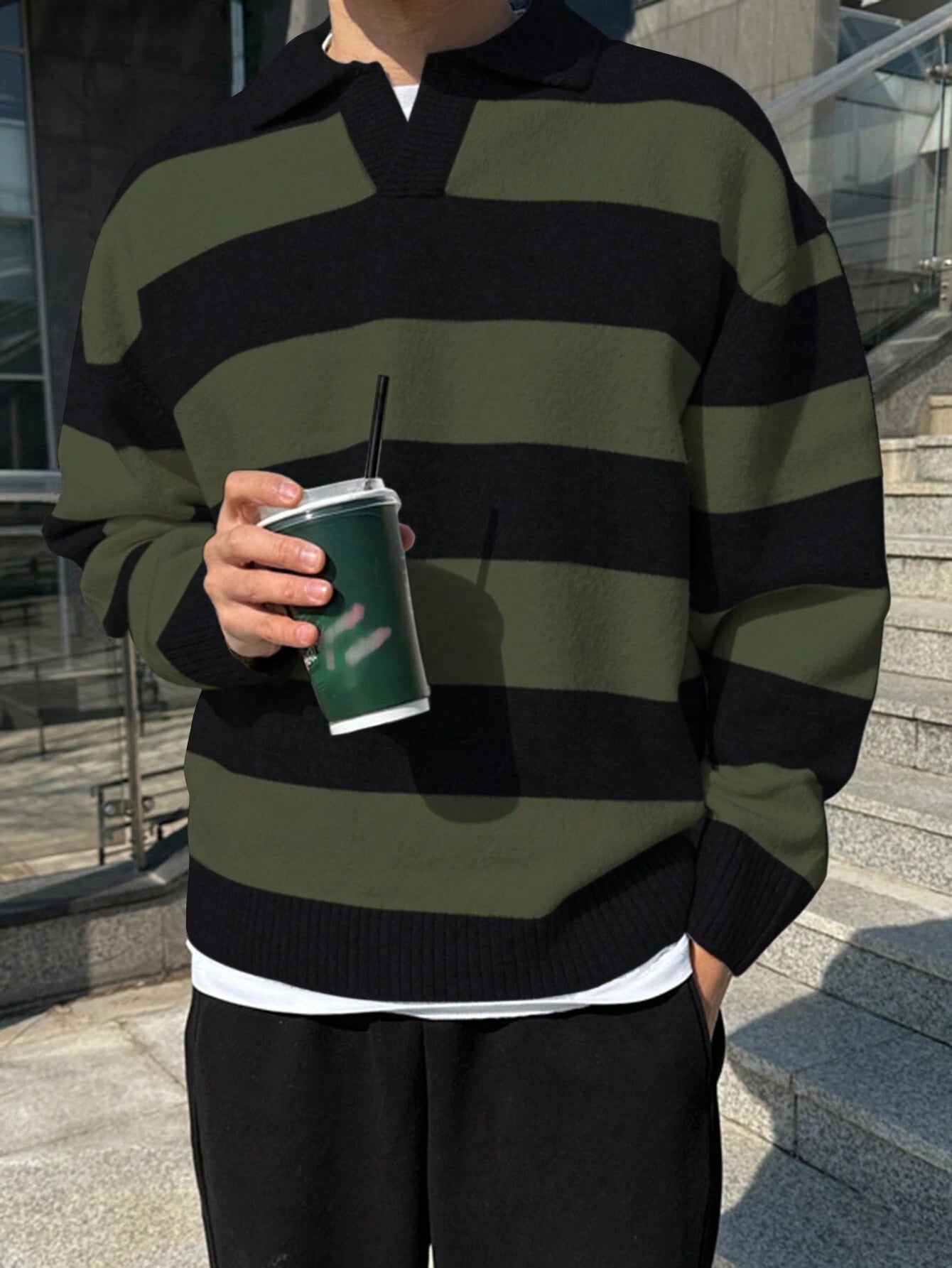 DAZY Men'S Striped Color Block Knitted Fall Sweater, Grunge Style