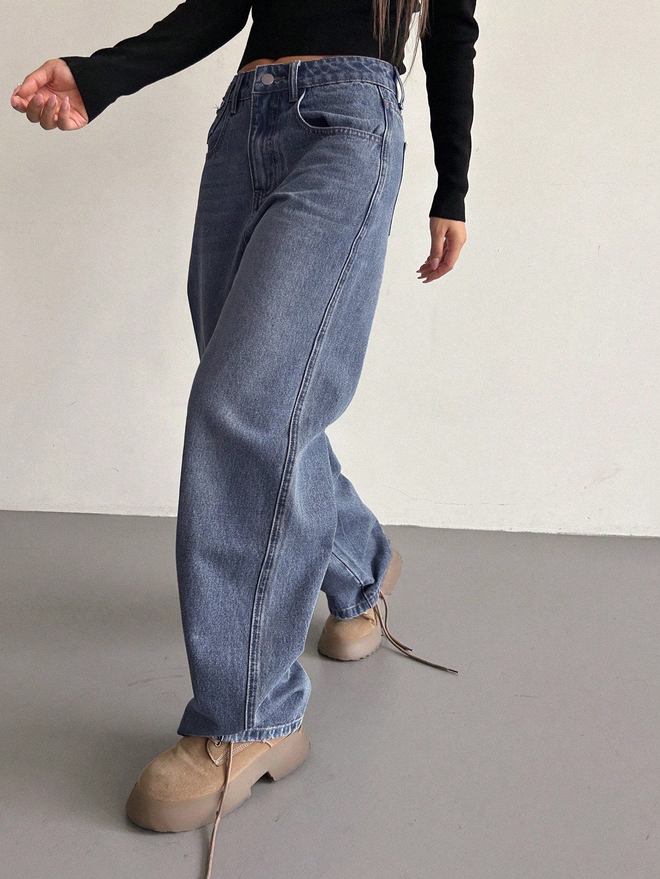 DAZY Slant Pocket Wide Leg Jeans,Baggy Jeans