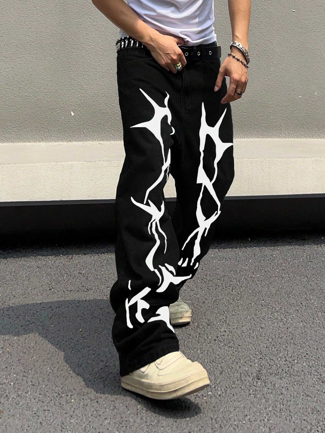 Manfinity EMRG Men'S Pattern Printed Jeans, Graphic Baggy Jeans Men, Men Graphic Pants, Streetwear Pants