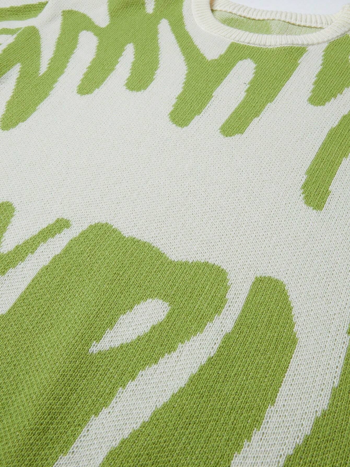 Manfinity Hypemode Men Casual Contrast Color Pattern Knitted Sweater, Autumn/Winter, Graphic Sweaters, Sweater Graphic, Men Sweaters, Men Graphic Sweaters, Green Graphic Sweater