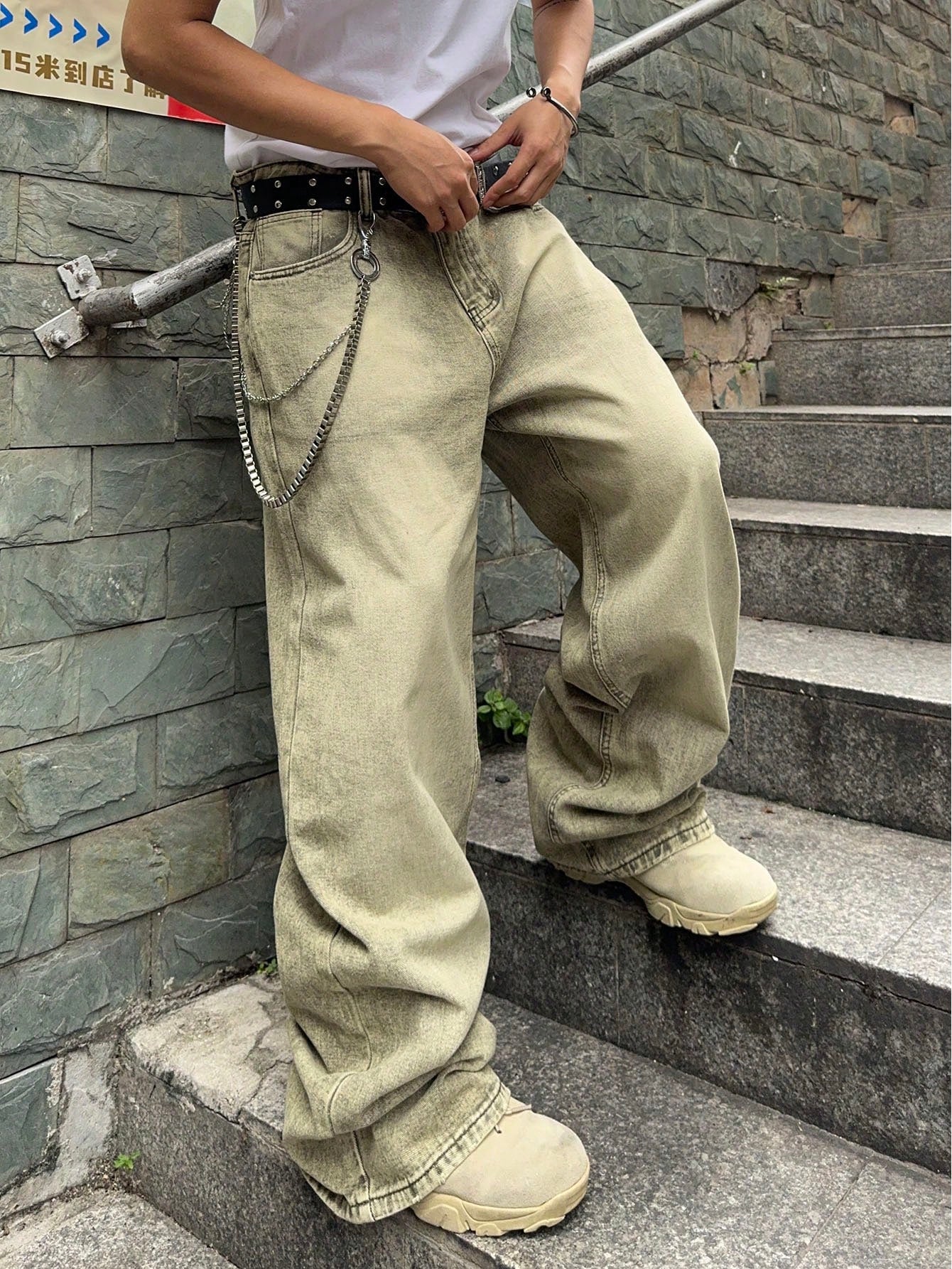 Manfinity EMRG Men'S Vintage Washed Loose Wide-Leg Jeans Baggy Jeans Men Design