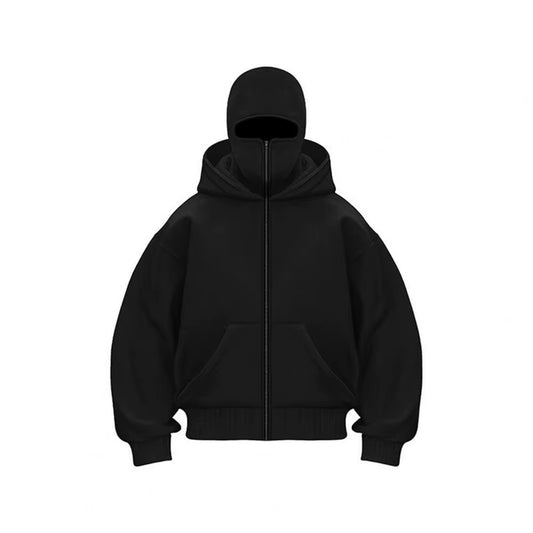 Unisex Balaclava Hoodie Warm Loose Hooded Jacket Zip-Up Casual Jacket with Face Mask for Autumn Winter Outdoor Sports Streetwear