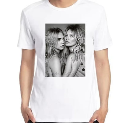 Kate Moss Cara Delevingne Oversized T Shirt Classic Unisex Graphic T Shirts Cotton Short Sleeve T-Shirts Summer Men Clothing