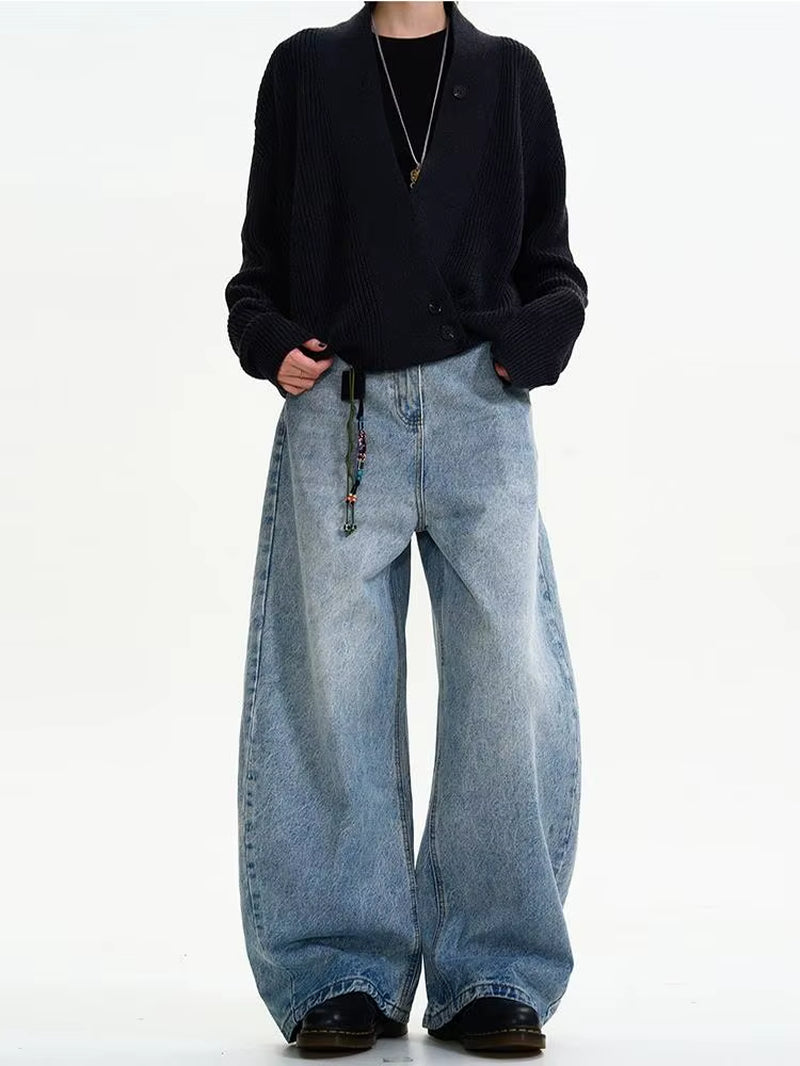 Classic American Waed Light Blue Men'S and Women'S Loose Vintage Silhouette Casual Wide Leg Long Jeans Knife