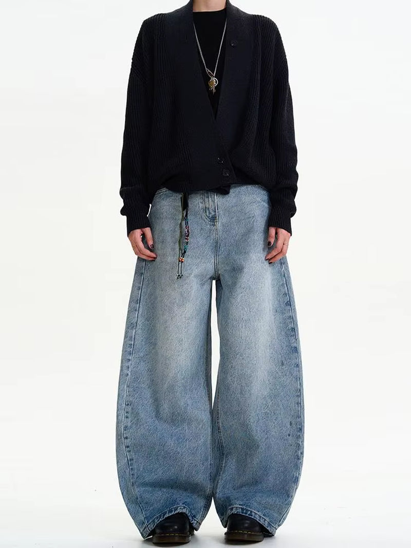 Classic American Waed Light Blue Men'S and Women'S Loose Vintage Silhouette Casual Wide Leg Long Jeans Knife