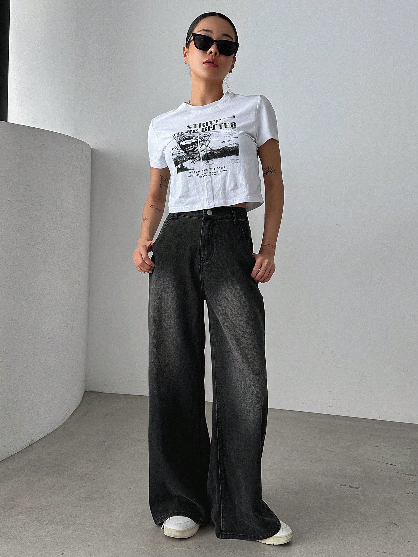 DAZY Slant Pocket Wide Leg Jeans,Baggy Jeans