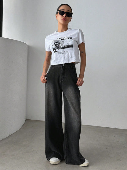 DAZY Slant Pocket Wide Leg Jeans,Baggy Jeans