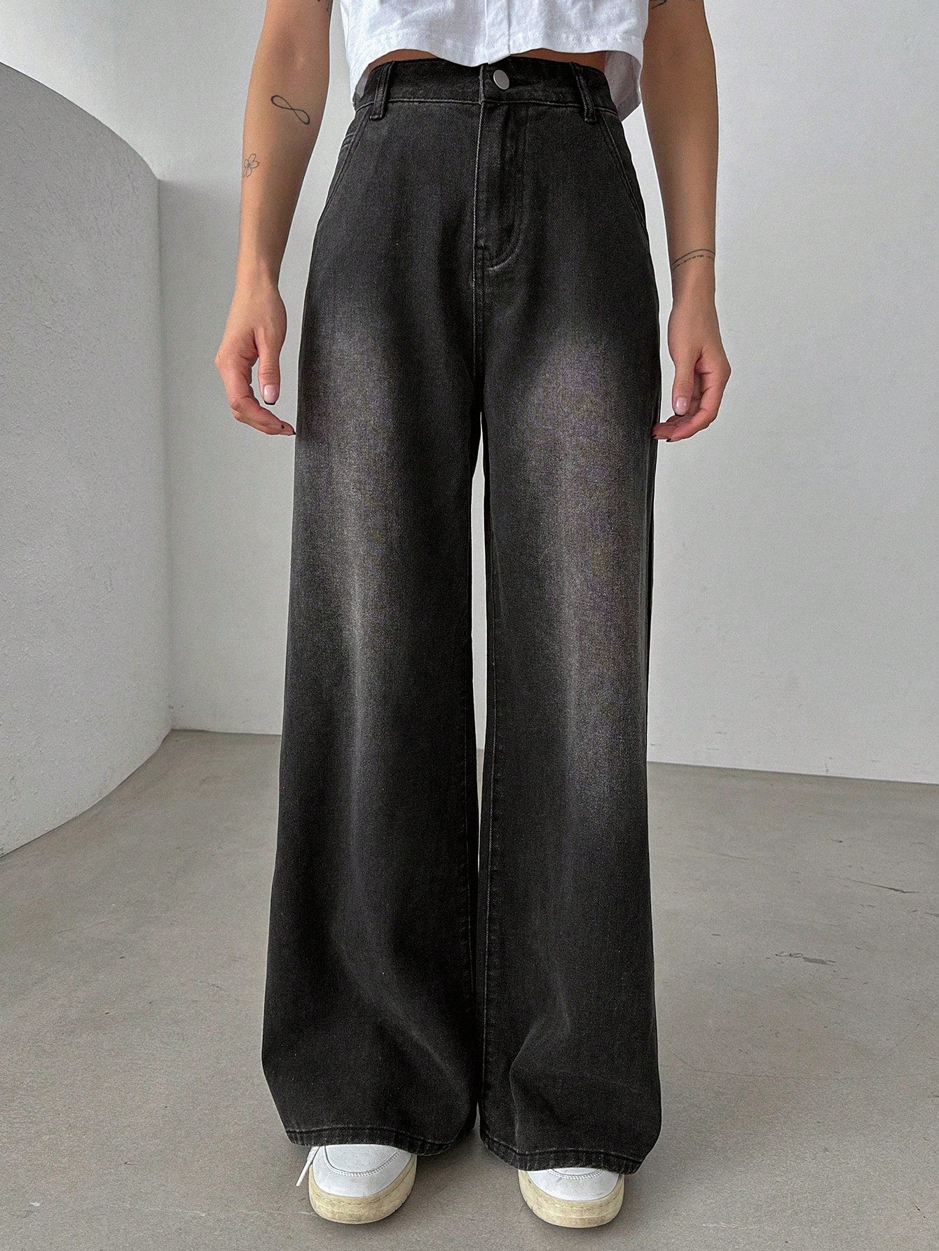 DAZY Slant Pocket Wide Leg Jeans,Baggy Jeans