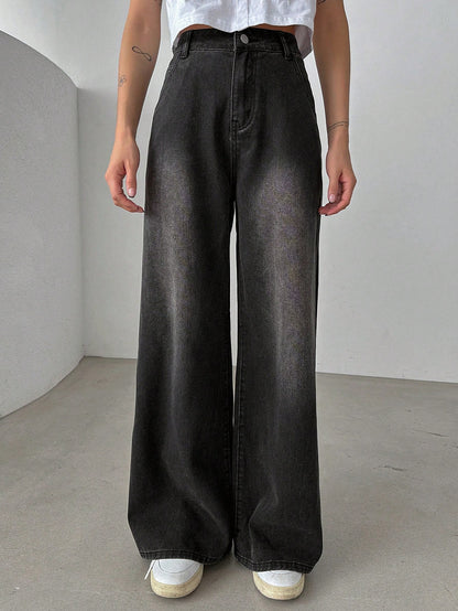 DAZY Slant Pocket Wide Leg Jeans,Baggy Jeans