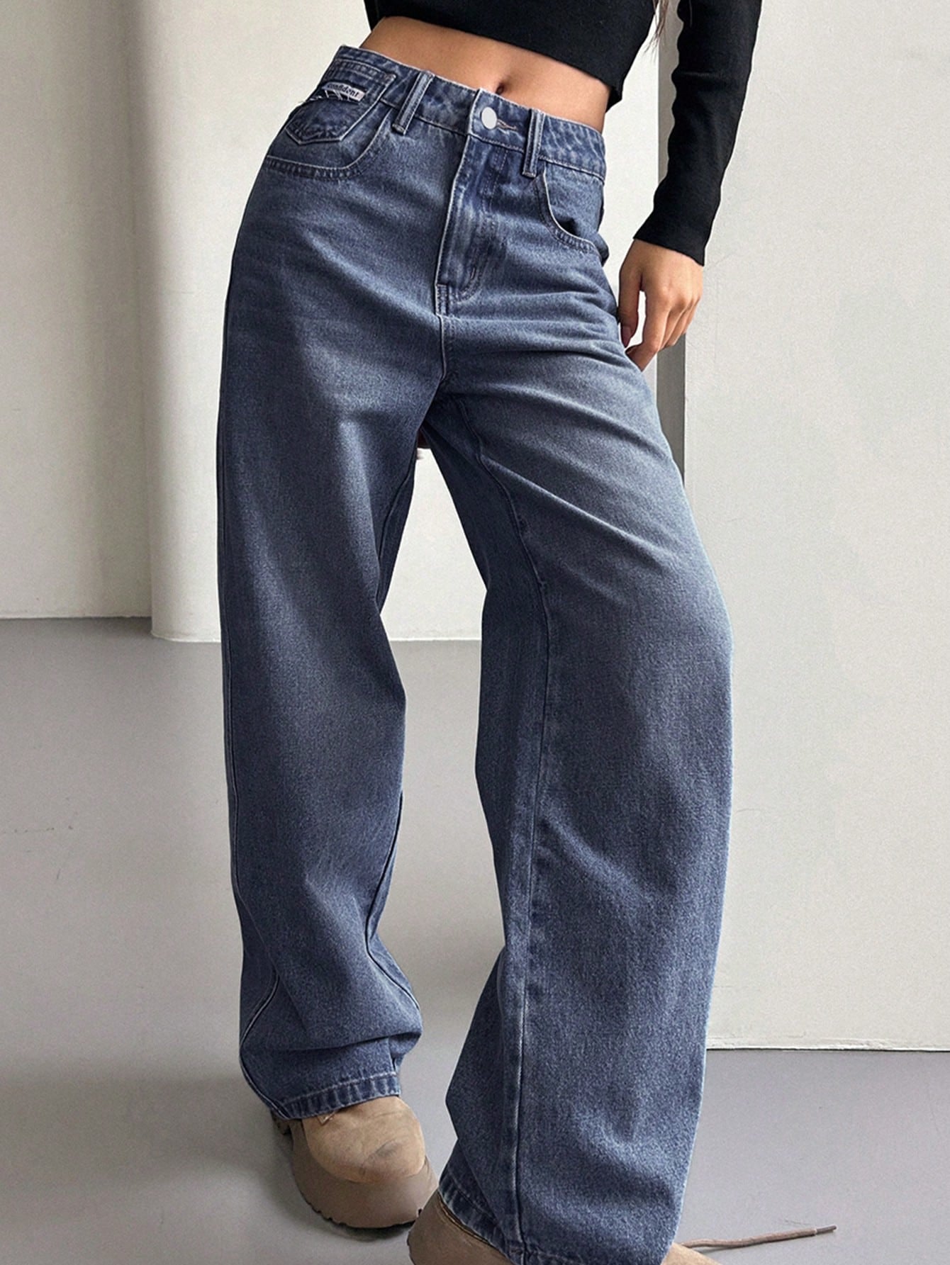 DAZY Slant Pocket Wide Leg Jeans,Baggy Jeans