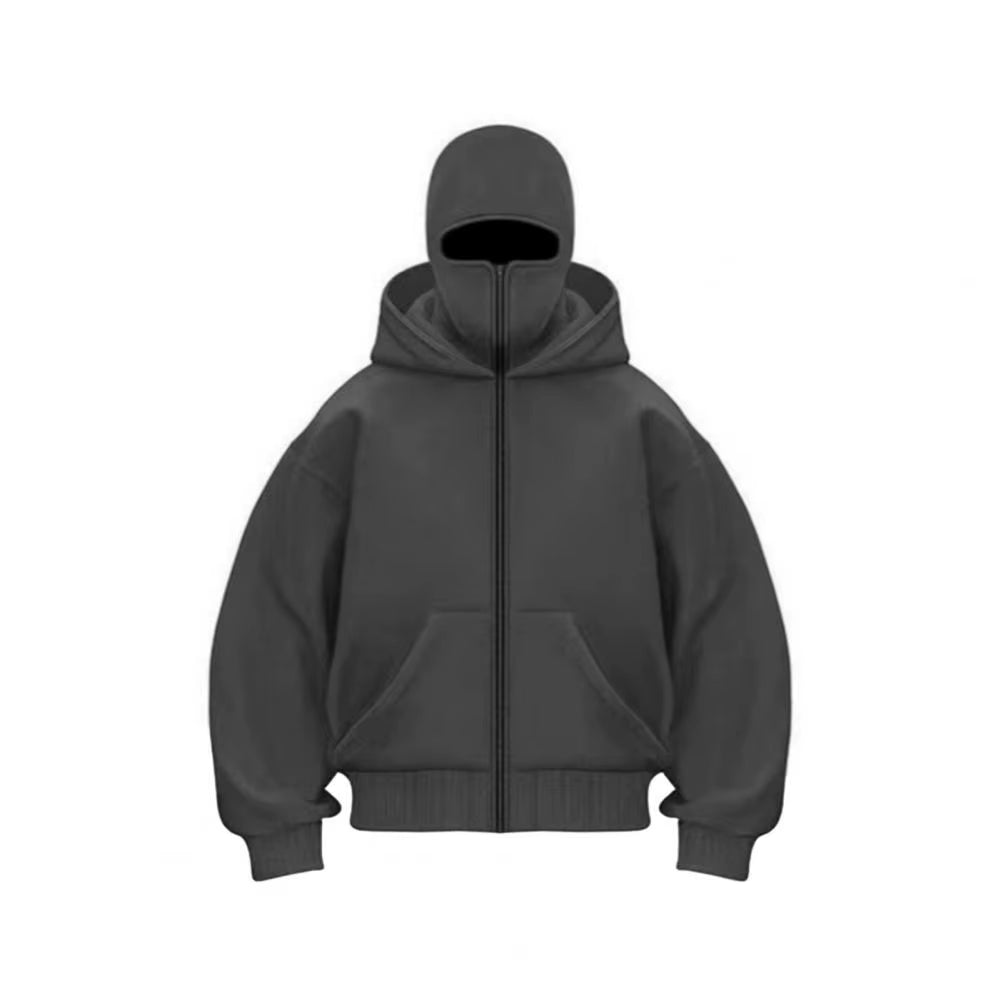Unisex Balaclava Hoodie Warm Loose Hooded Jacket Zip-Up Casual Jacket with Face Mask for Autumn Winter Outdoor Sports Streetwear