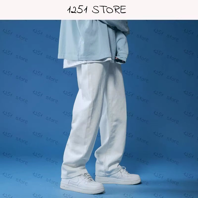 Straight Jeans Men White Loose Unisex Denim Trousers Trend Neutral Jeans Men Baggy Casual Solid Man Women Pants Hip Hop Jeans