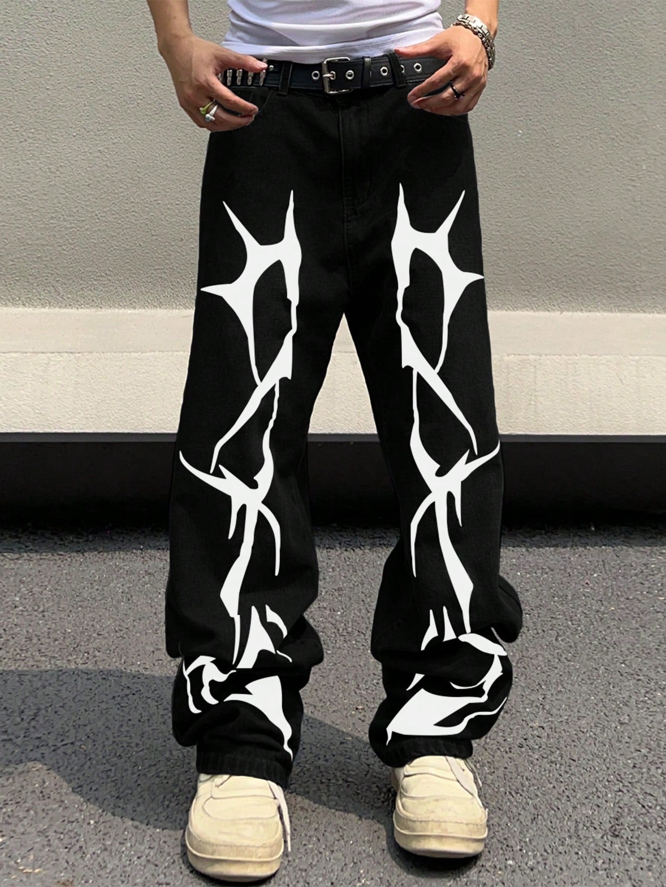 Manfinity EMRG Men'S Pattern Printed Jeans, Graphic Baggy Jeans Men, Men Graphic Pants, Streetwear Pants