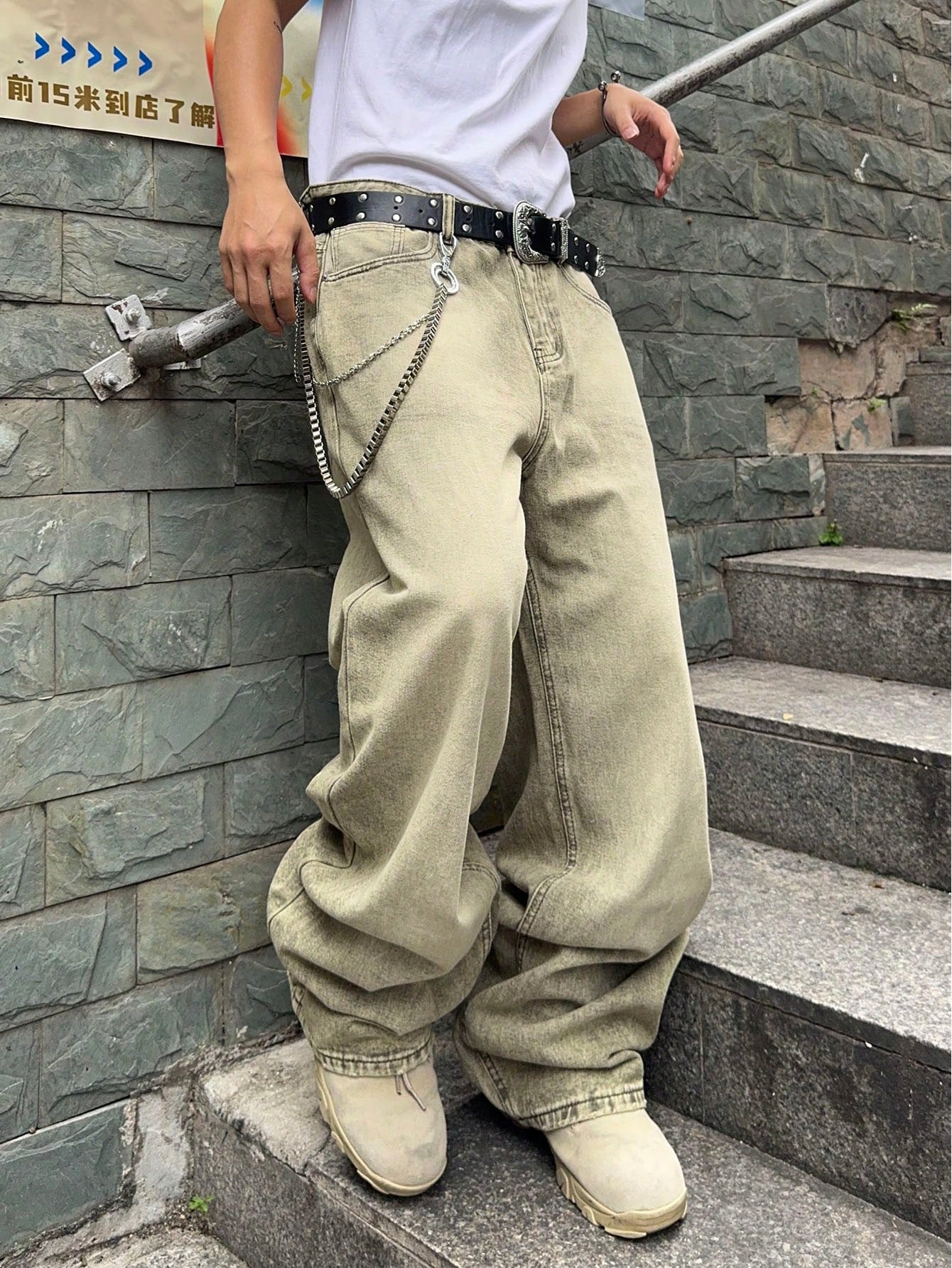 Manfinity EMRG Men'S Vintage Washed Loose Wide-Leg Jeans Baggy Jeans Men Design