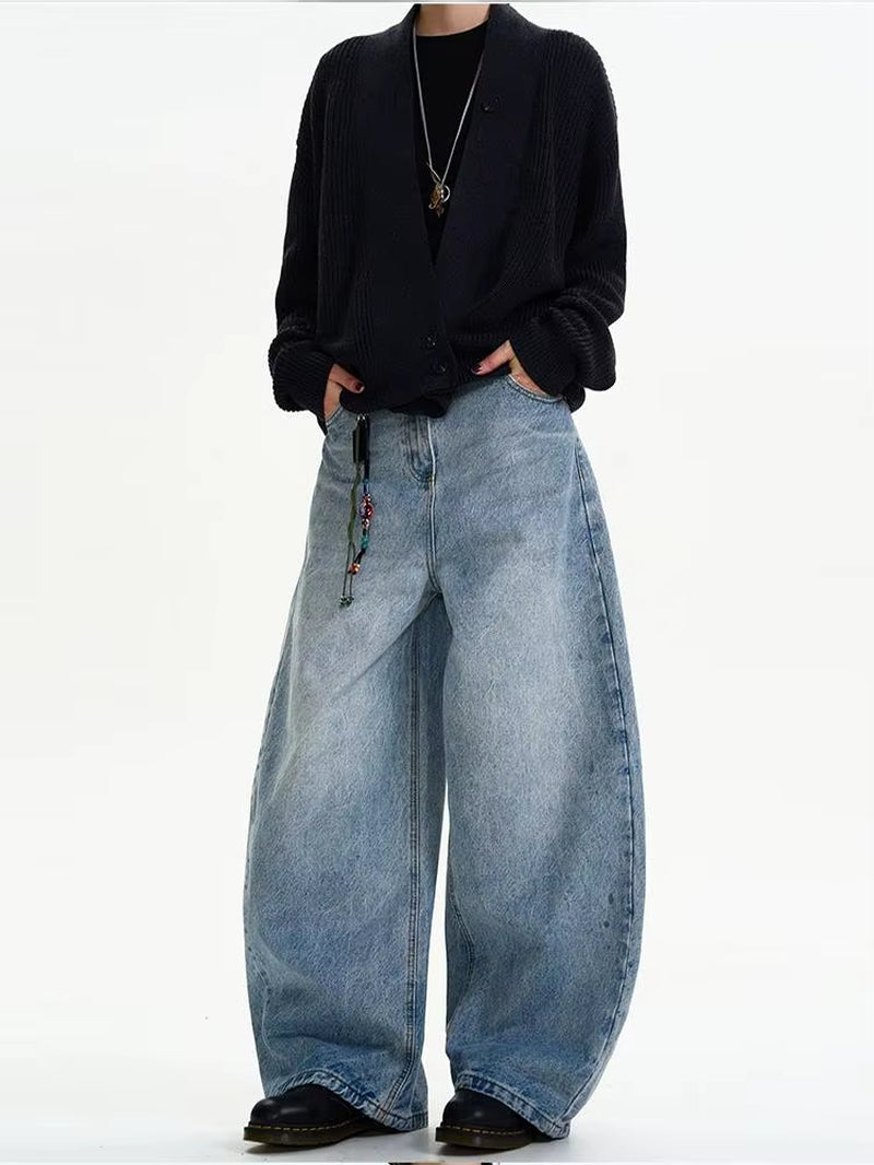 Classic American Waed Light Blue Men'S and Women'S Loose Vintage Silhouette Casual Wide Leg Long Jeans Knife