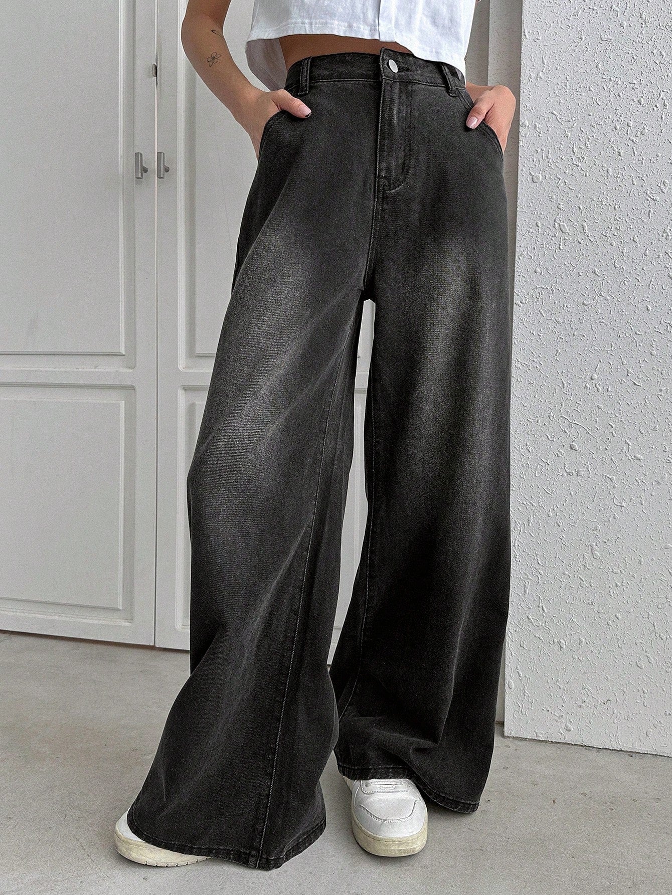 DAZY Slant Pocket Wide Leg Jeans,Baggy Jeans