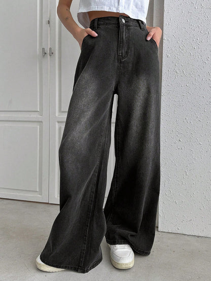DAZY Slant Pocket Wide Leg Jeans,Baggy Jeans