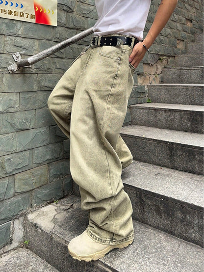Manfinity EMRG Men'S Vintage Washed Loose Wide-Leg Jeans Baggy Jeans Men Design