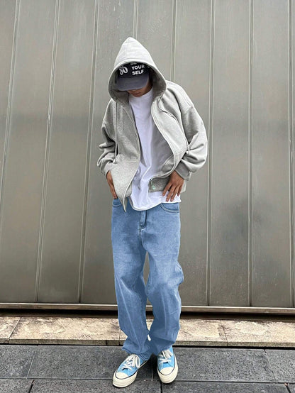 Manfinity EMRG Men Casual Loose Straight Jeans with Washed Denim, Baggy Jeans, Blue Baggy Jeans, Loose Jeans