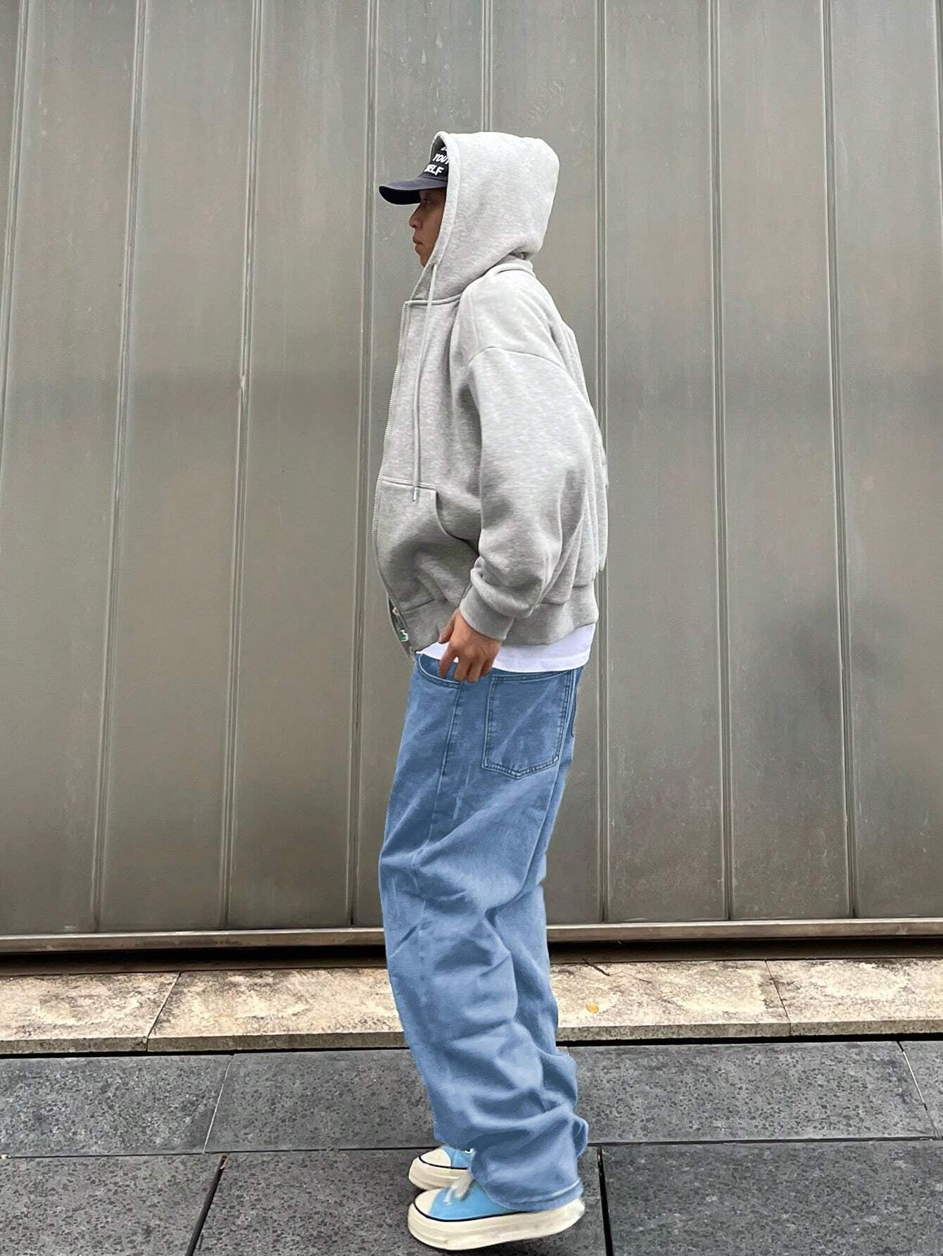 Manfinity EMRG Men Casual Loose Straight Jeans with Washed Denim, Baggy Jeans, Blue Baggy Jeans, Loose Jeans