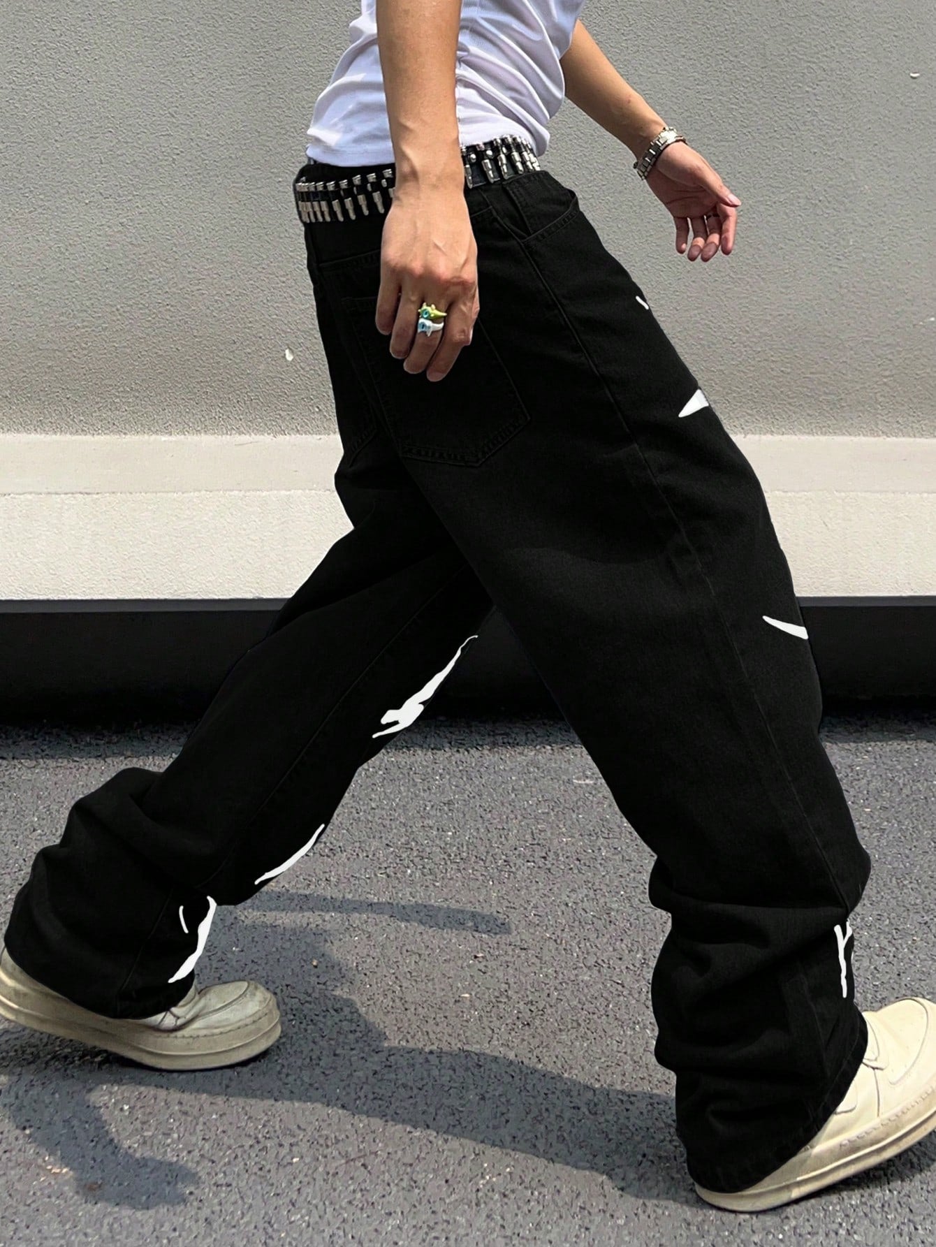 Manfinity EMRG Men'S Pattern Printed Jeans, Graphic Baggy Jeans Men, Men Graphic Pants, Streetwear Pants