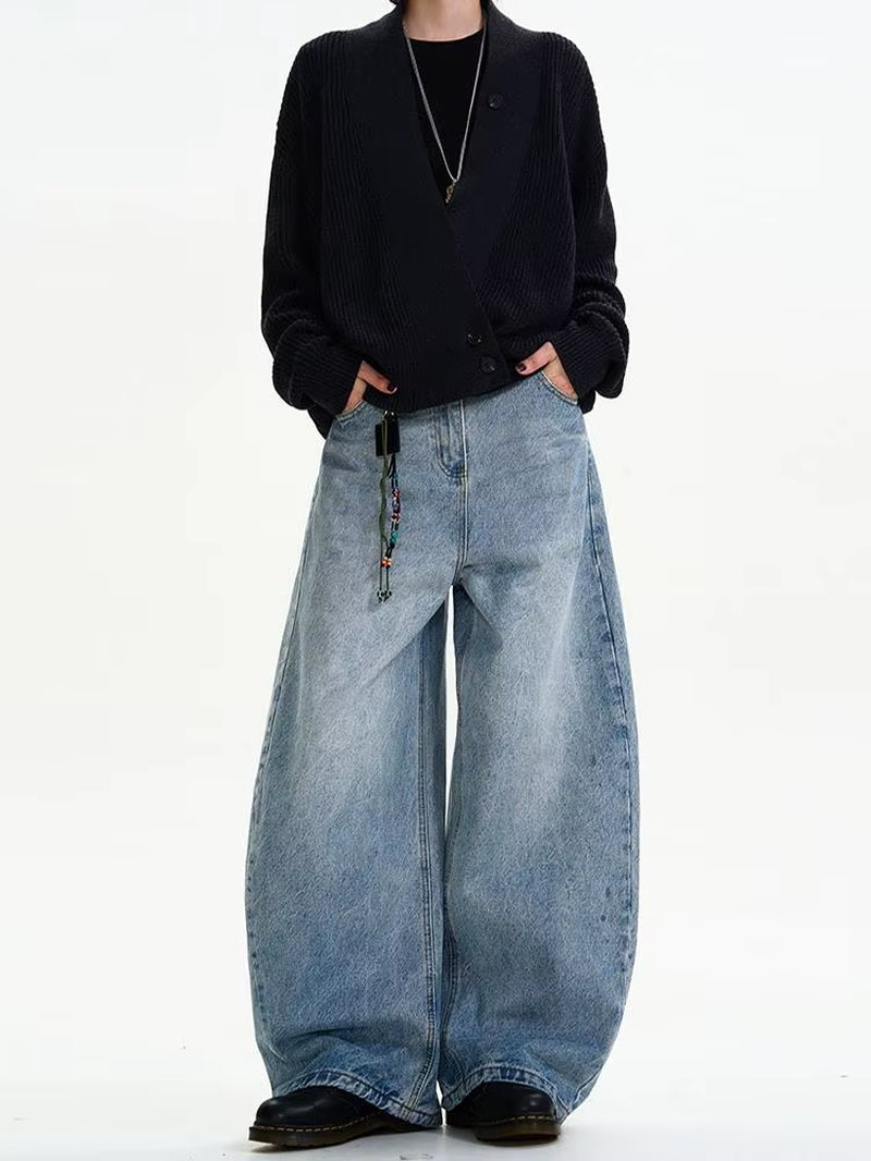 Classic American Waed Light Blue Men'S and Women'S Loose Vintage Silhouette Casual Wide Leg Long Jeans Knife