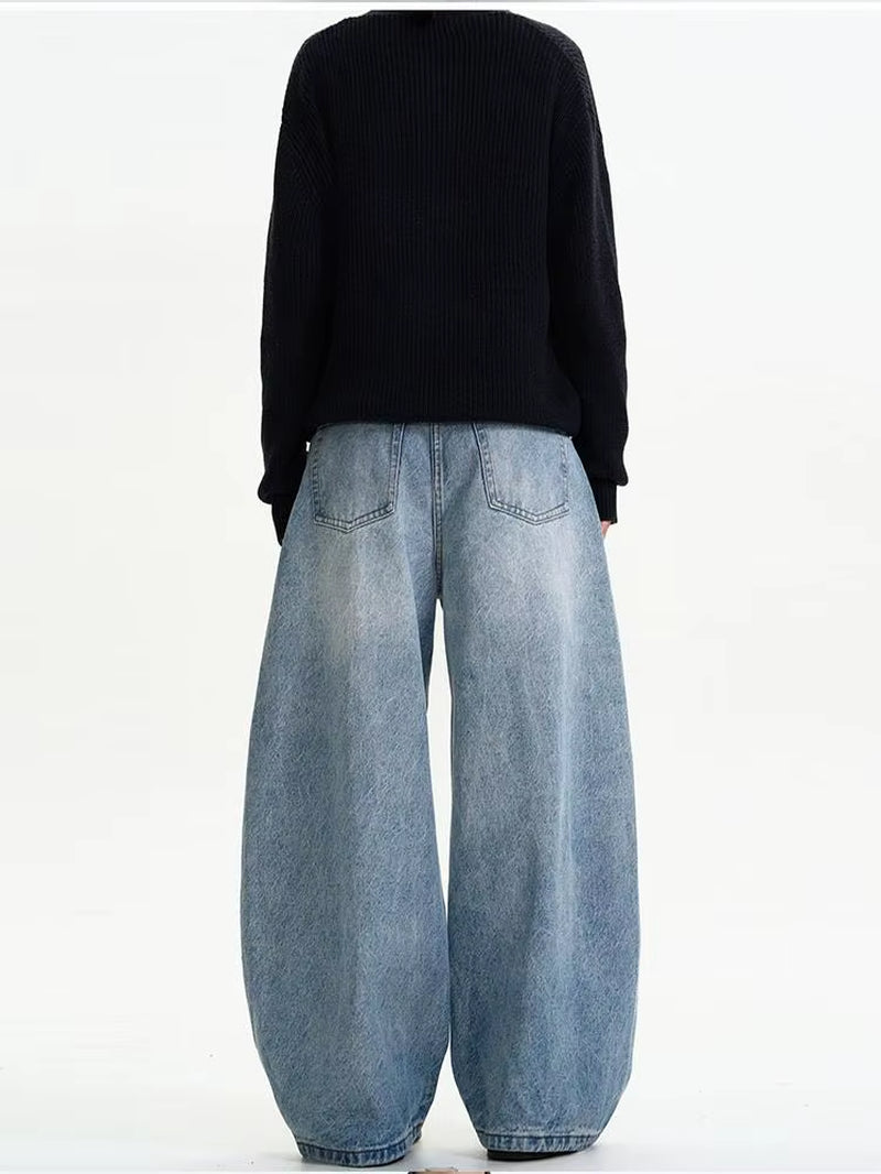 Classic American Waed Light Blue Men'S and Women'S Loose Vintage Silhouette Casual Wide Leg Long Jeans Knife