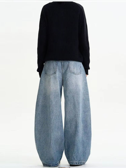 Classic American Waed Light Blue Men'S and Women'S Loose Vintage Silhouette Casual Wide Leg Long Jeans Knife