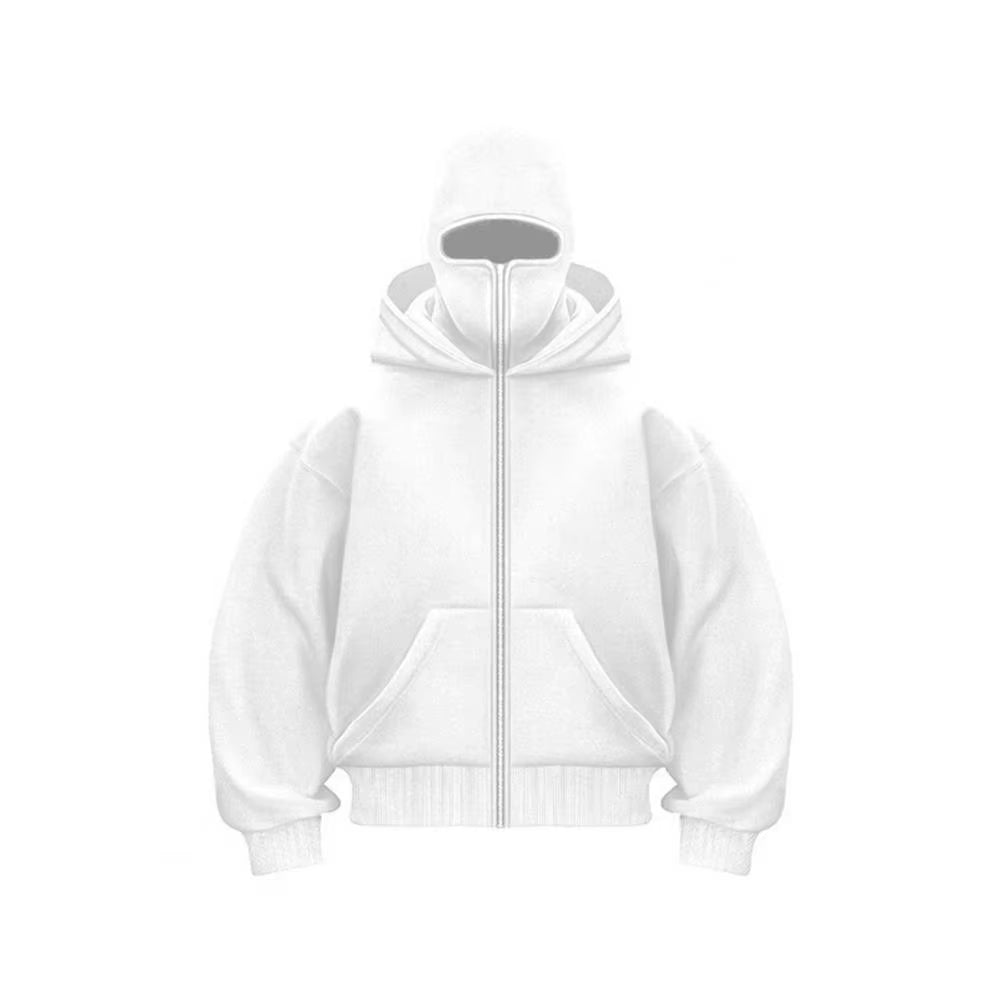 Unisex Balaclava Hoodie Warm Loose Hooded Jacket Zip-Up Casual Jacket with Face Mask for Autumn Winter Outdoor Sports Streetwear