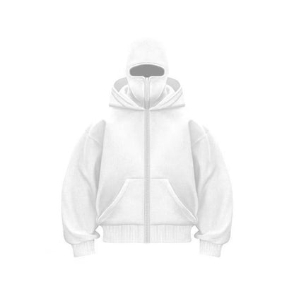 Unisex Balaclava Hoodie Warm Loose Hooded Jacket Zip-Up Casual Jacket with Face Mask for Autumn Winter Outdoor Sports Streetwear