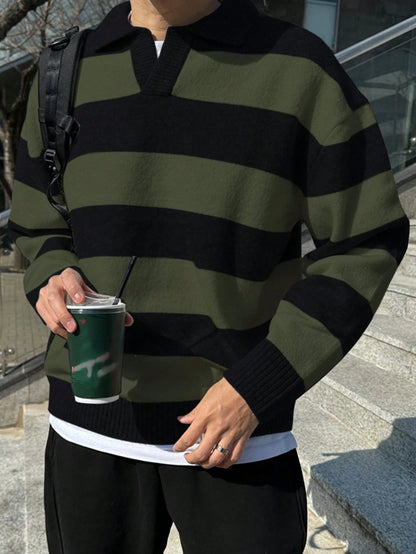 DAZY Men'S Striped Color Block Knitted Fall Sweater, Grunge Style