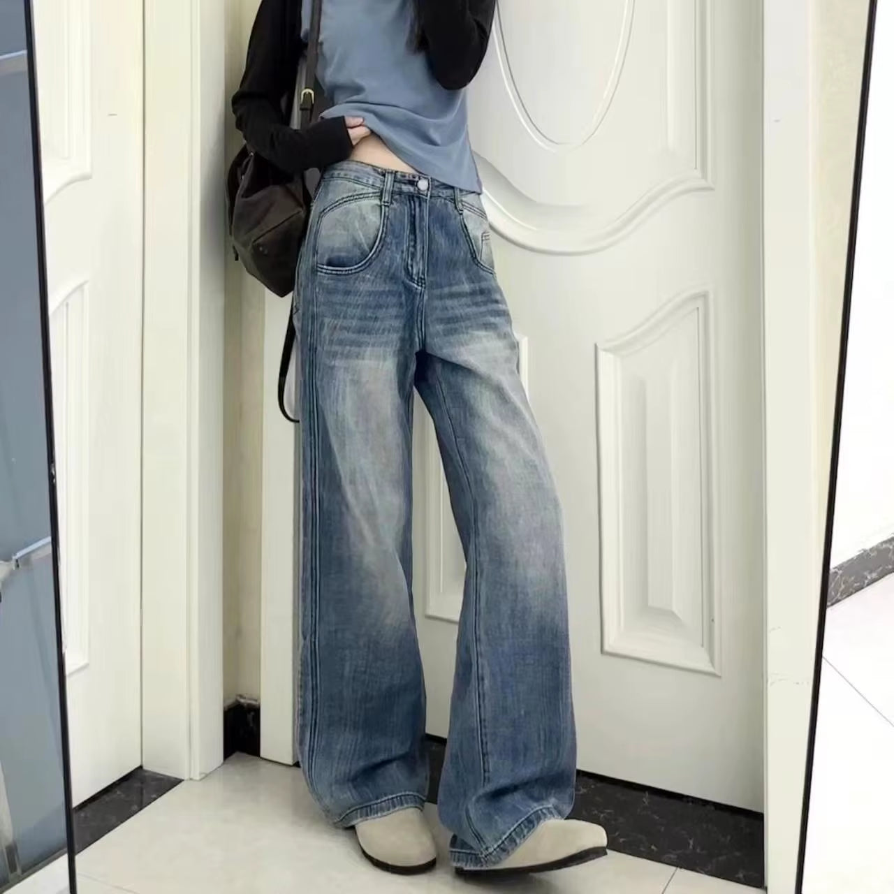 Black Gothic Punk Multi-Pocket Zipper Black Jeans Men and Women Y2K American Baggy Fashion Vintage Casual Loose Wide-Leg Jeans