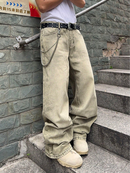 Manfinity EMRG Men'S Vintage Washed Loose Wide-Leg Jeans Baggy Jeans Men Design