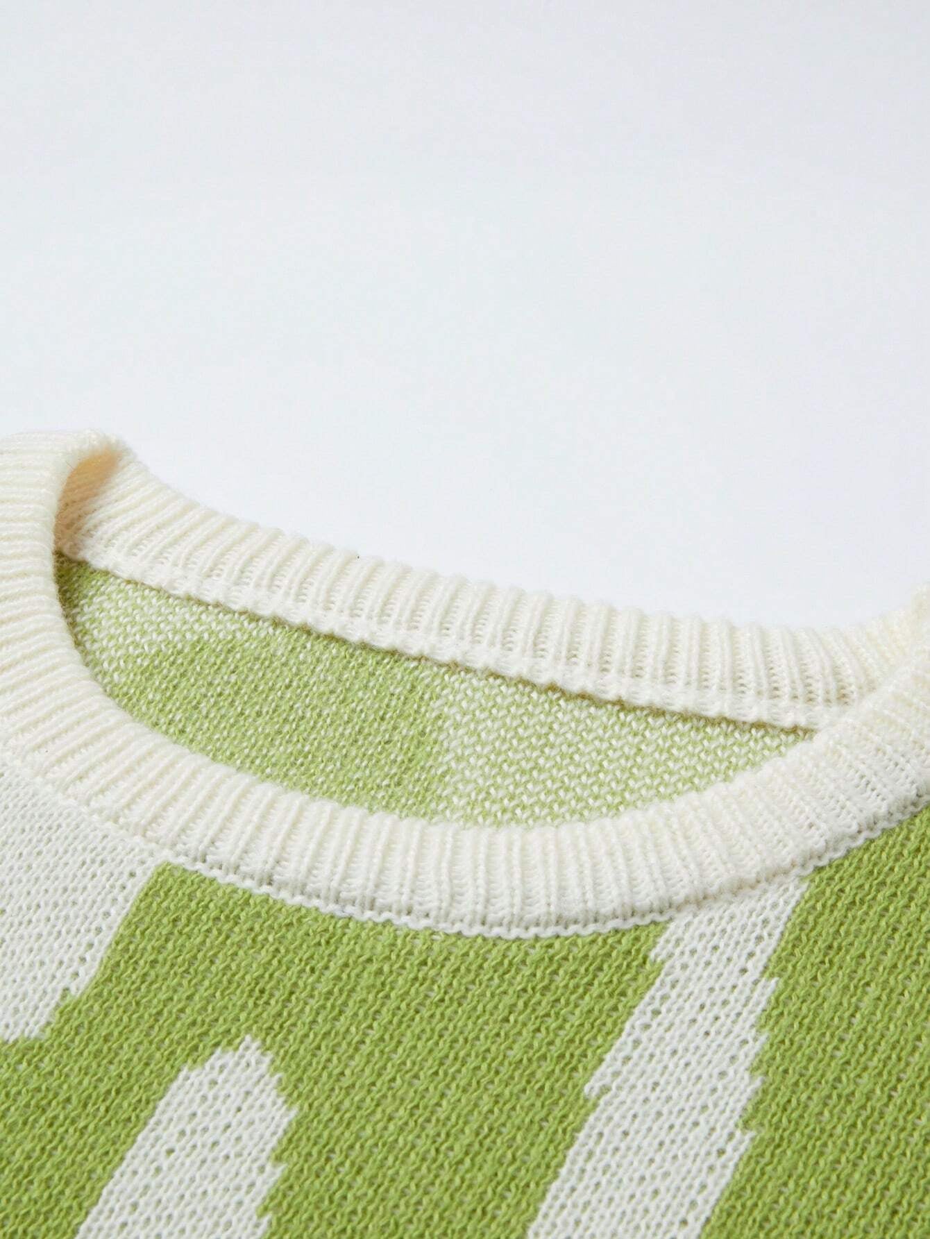 Manfinity Hypemode Men Casual Contrast Color Pattern Knitted Sweater, Autumn/Winter, Graphic Sweaters, Sweater Graphic, Men Sweaters, Men Graphic Sweaters, Green Graphic Sweater