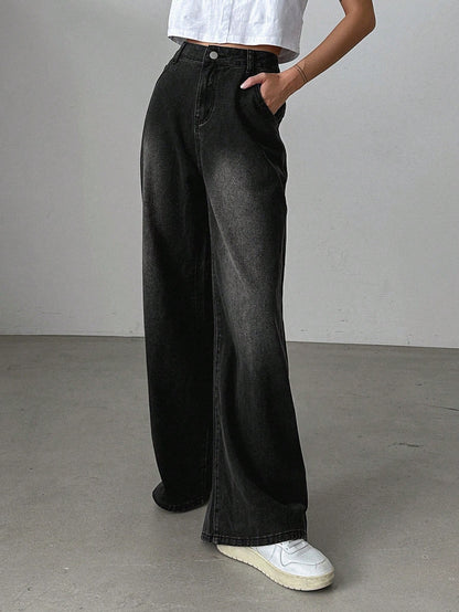 DAZY Slant Pocket Wide Leg Jeans,Baggy Jeans