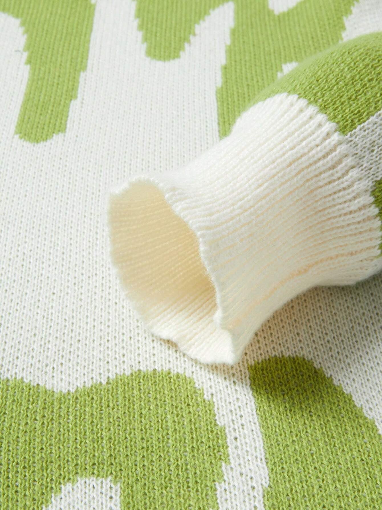 Manfinity Hypemode Men Casual Contrast Color Pattern Knitted Sweater, Autumn/Winter, Graphic Sweaters, Sweater Graphic, Men Sweaters, Men Graphic Sweaters, Green Graphic Sweater