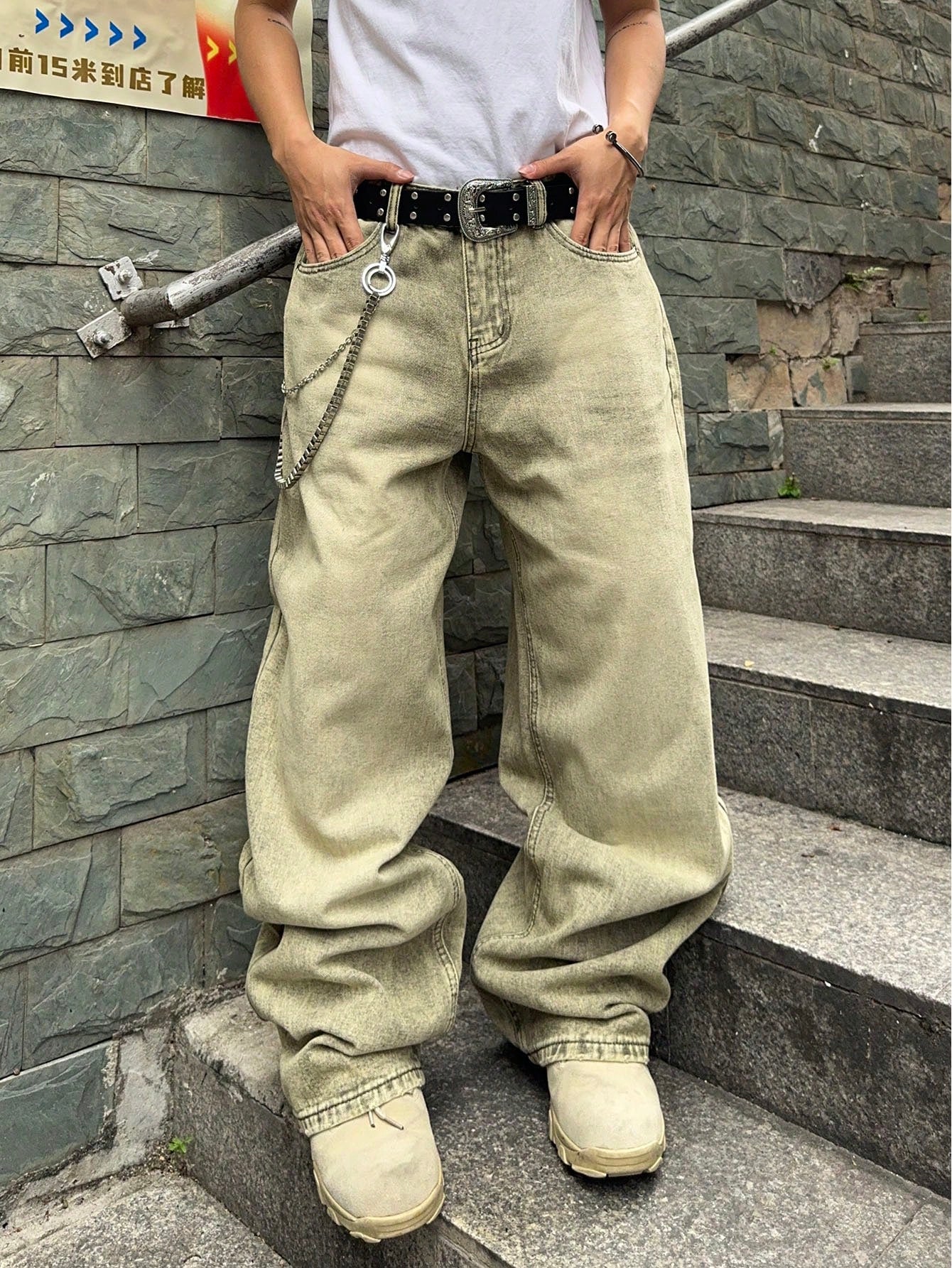 Manfinity EMRG Men'S Vintage Washed Loose Wide-Leg Jeans Baggy Jeans Men Design