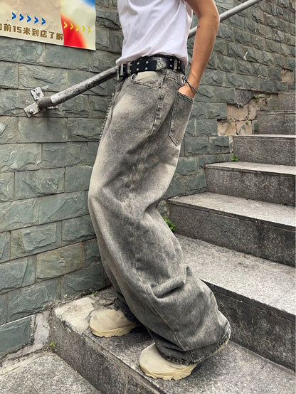 Manfinity EMRG Men'S Casual Washed Distressed Wide Leg Jeans Baggy Jeans Men