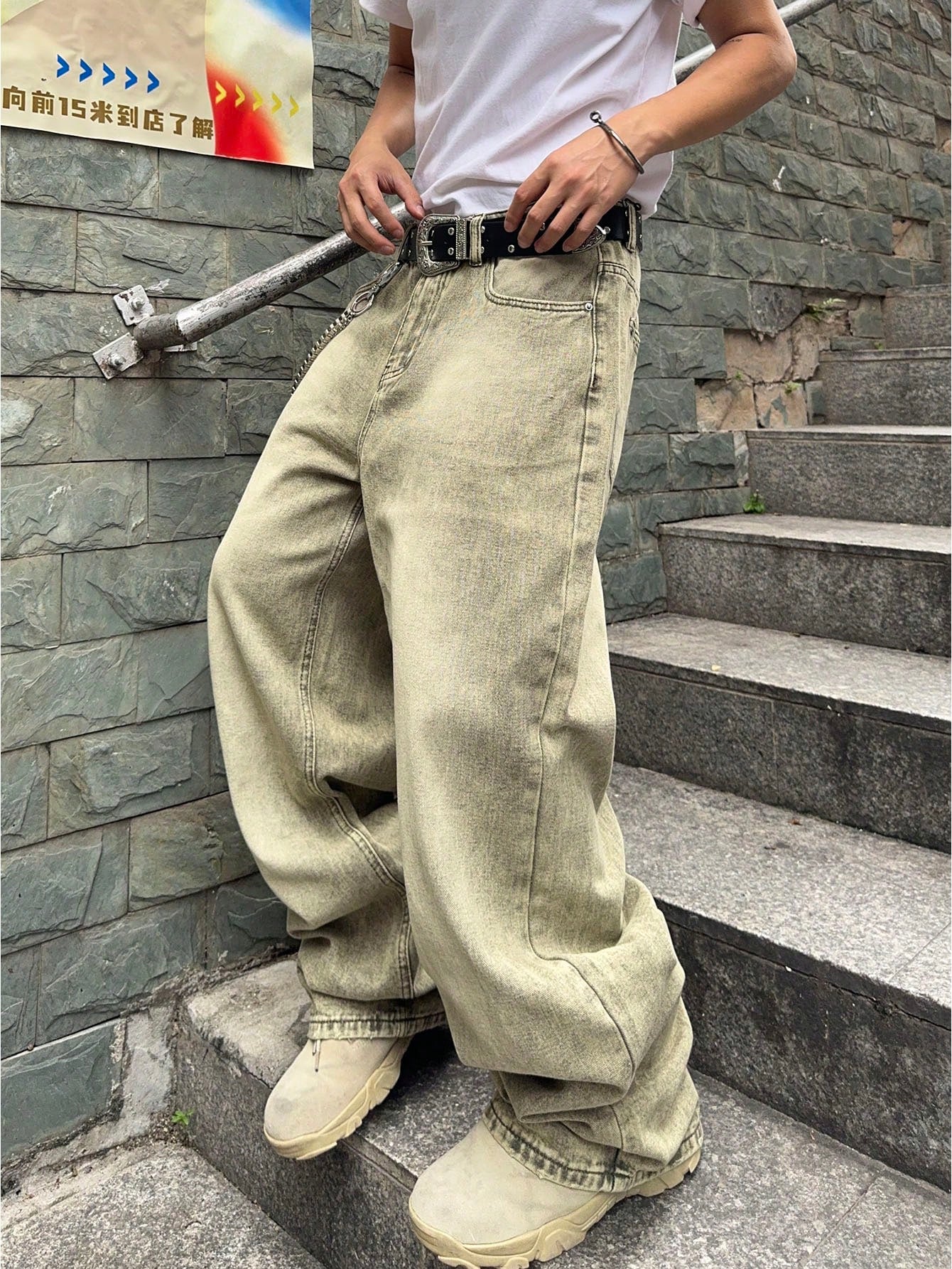 Manfinity EMRG Men'S Vintage Washed Loose Wide-Leg Jeans Baggy Jeans Men Design