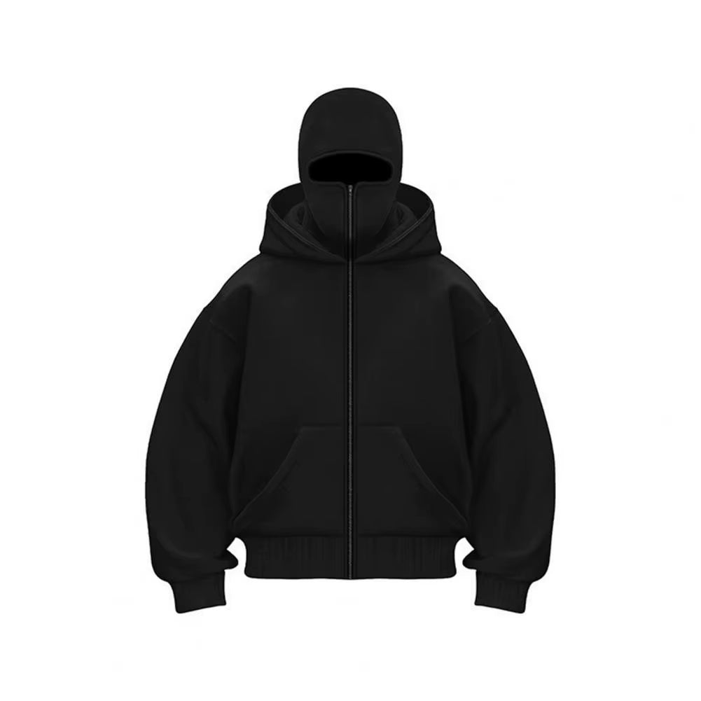 Unisex Balaclava Hoodie Warm Loose Hooded Jacket Zip-Up Casual Jacket with Face Mask for Autumn Winter Outdoor Sports Streetwear