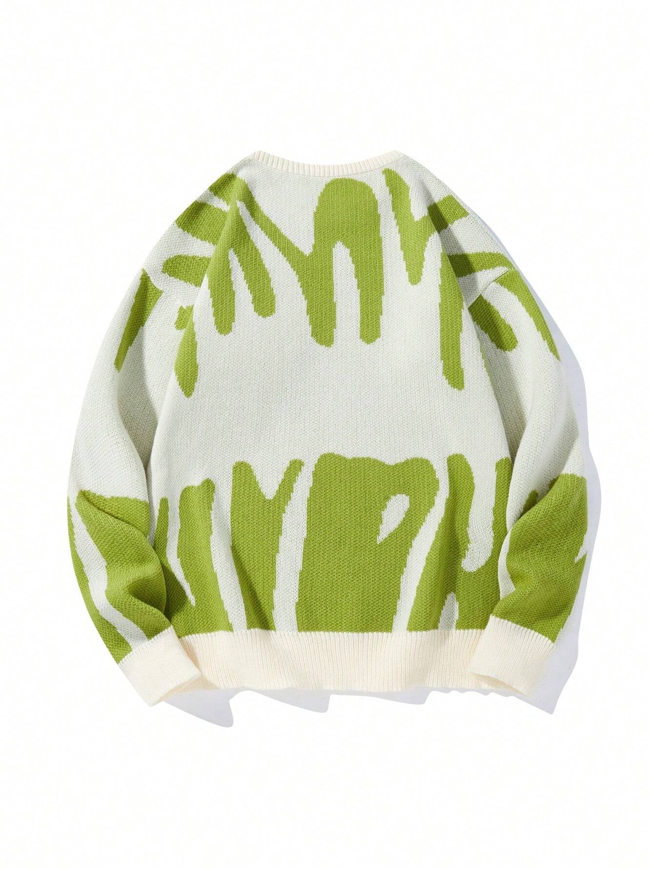 Manfinity Hypemode Men Casual Contrast Color Pattern Knitted Sweater, Autumn/Winter, Graphic Sweaters, Sweater Graphic, Men Sweaters, Men Graphic Sweaters, Green Graphic Sweater