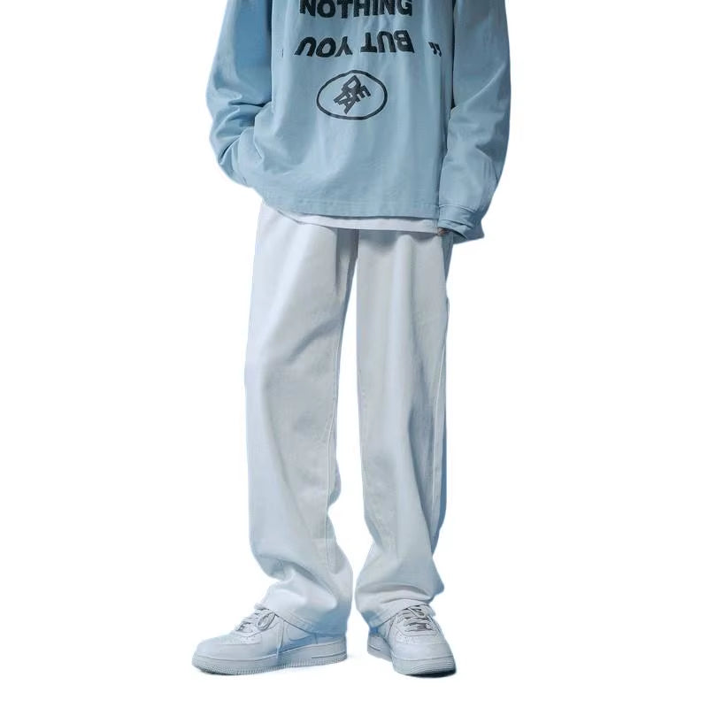 Straight Jeans Men White Loose Unisex Denim Trousers Trend Neutral Jeans Men Baggy Casual Solid Man Women Pants Hip Hop Jeans