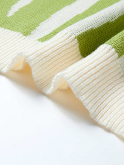 Manfinity Hypemode Men Casual Contrast Color Pattern Knitted Sweater, Autumn/Winter, Graphic Sweaters, Sweater Graphic, Men Sweaters, Men Graphic Sweaters, Green Graphic Sweater